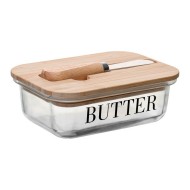 Manteigueira 14,5x10,5x5,5cm Com Espátula E Tampa De Bambu Basic Vidro